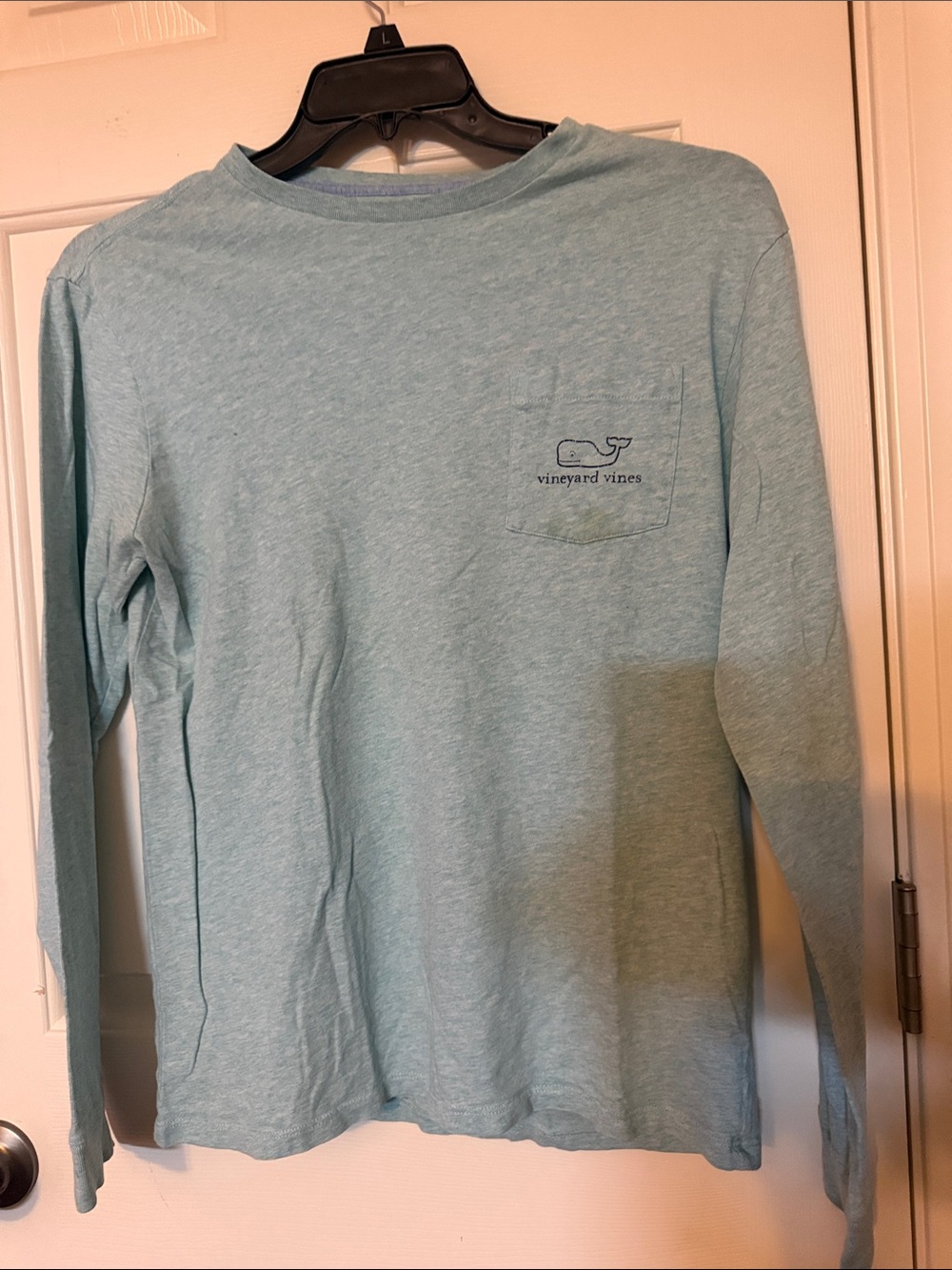 Vineyard Vines Kids Long-Sleeve Pocket Tee in Light Aqua